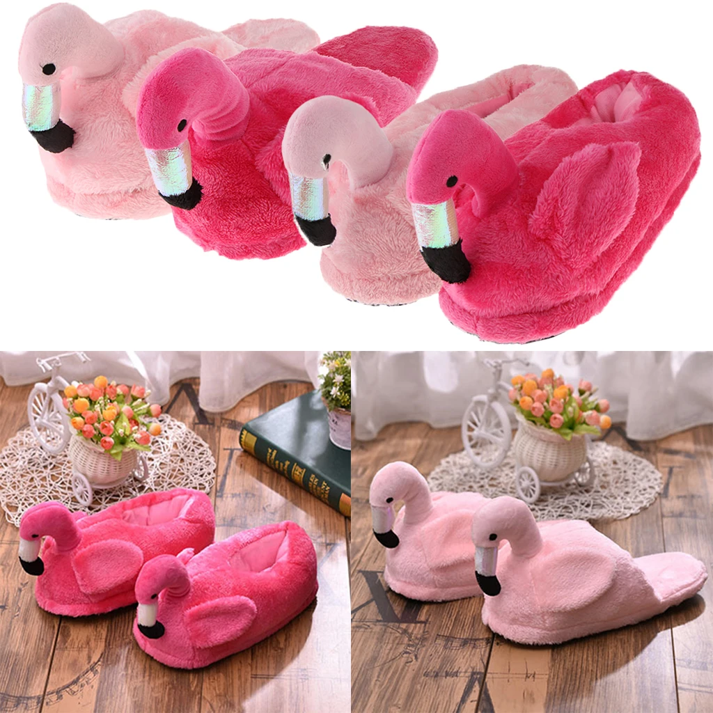 Cute Lady Female Flamingo Soft Plush Warm Slippers Novelty Home Indoor Shoes Xmas Gift