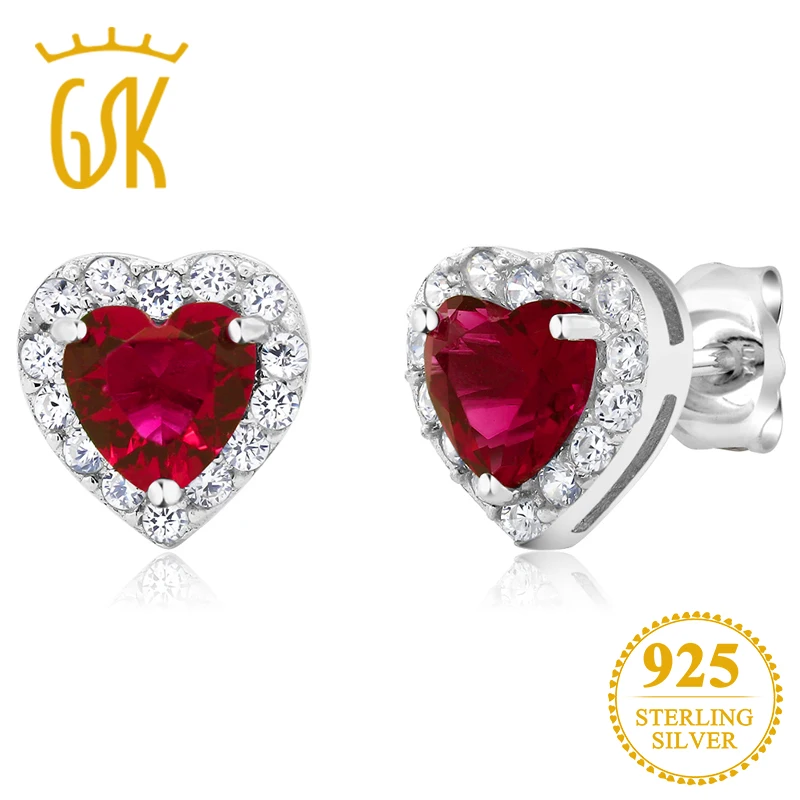 GemStoneKing 2 32 Cttw 5 мм в форме сердца Halo Серьги-гвоздики 925 пробы серебряные ювелирные