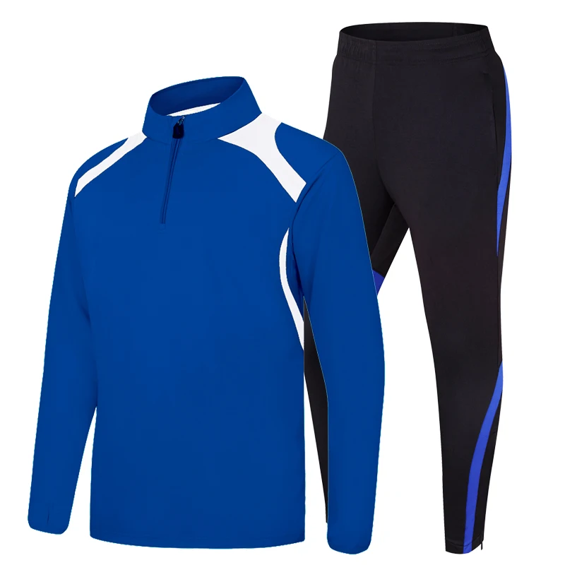 Blue Set Мужской футбольный костюм, зимняя спортивная одежда, тренировочный мужской футбольный костюм с длинным рукавом, теплая Футбольная форма для взрослых - Цвет: Blue Set