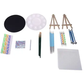 

40pcs/set Mandala Dotting Pen Handwork Tools for Rock Painting with Stencils Tripod Easel Brush Paint Tray