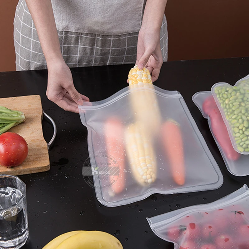 5pcs Reusable Silicone Food Storage Bag Refrigerator Freezer Bag Leakproof Zip Lock Bags Kitchen Organizer Fresh-keeping Wrap