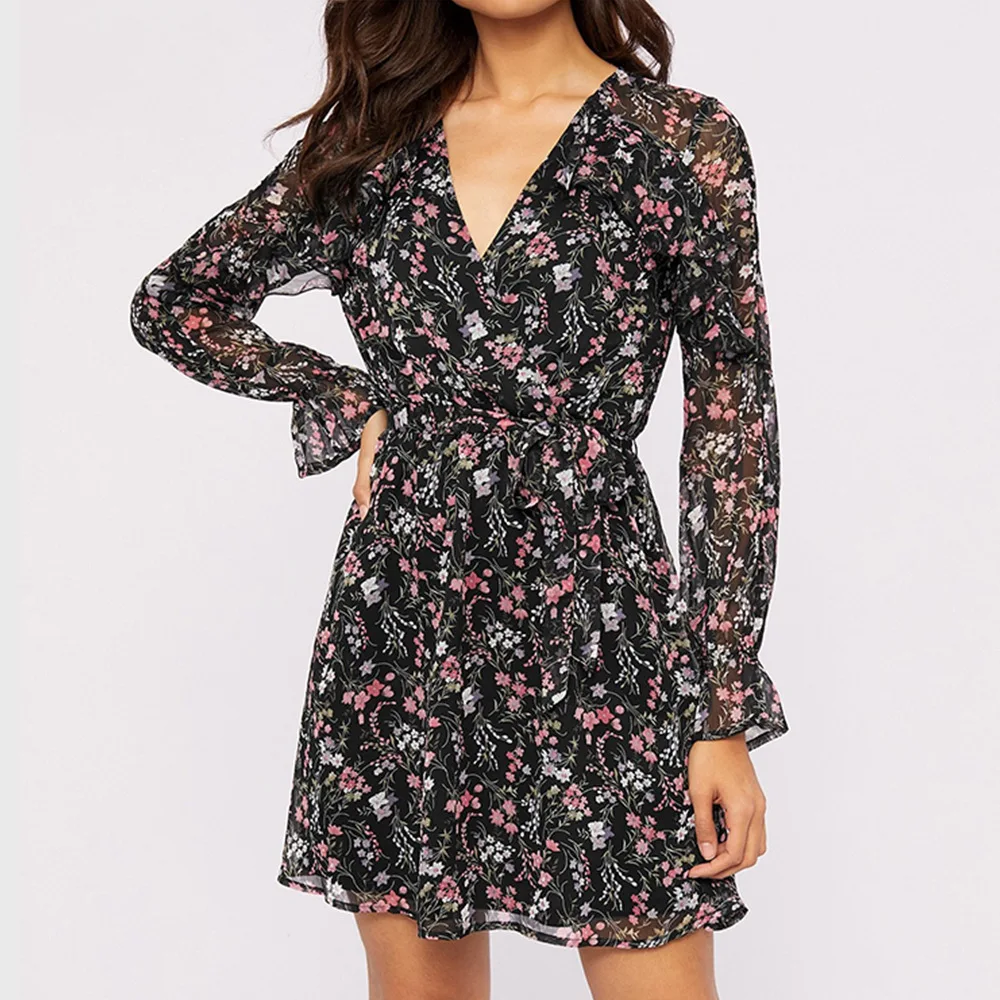 

2020 Suit-dress women summer Dress fashion woman clothes Sexy Perspective Leaf Edge Chalaza Black Skirt