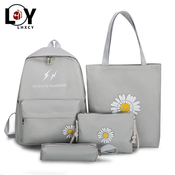 

4 Piece Set Little Daisy Canvas School Bag High Capacity Korean Version Backpacks For School Teen Fashion Travel School Backpack
