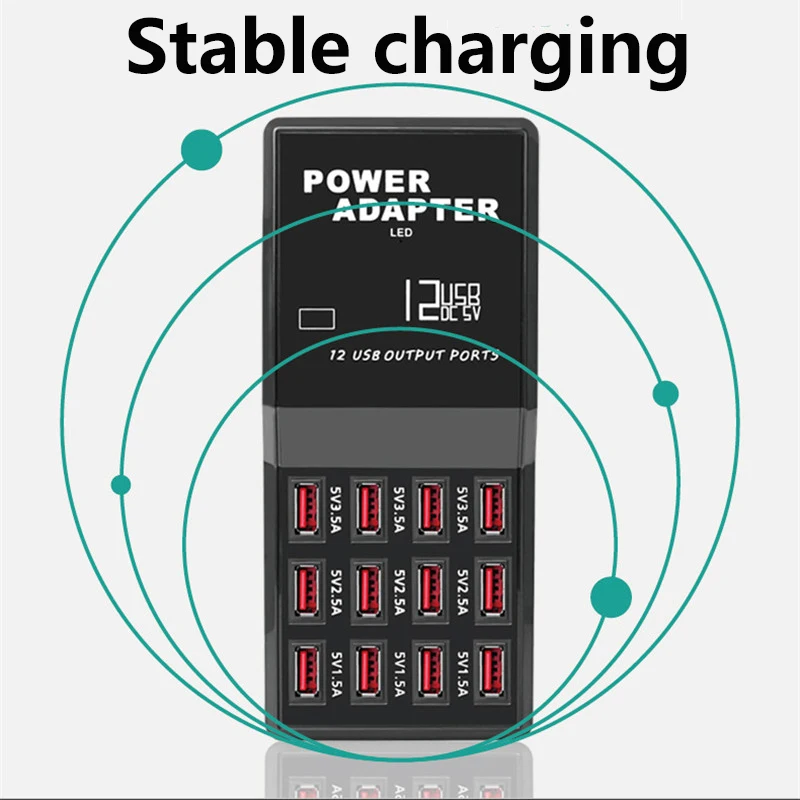 12-Port-Mehrfach-USB-Ladegerät, 5 V, 12 A Ausgang, max. 0,3 A Eingang, Lade-Hub, Desktop-Adapter, Schnellladegerät für Telefon, Tablet-PC_voghion.com