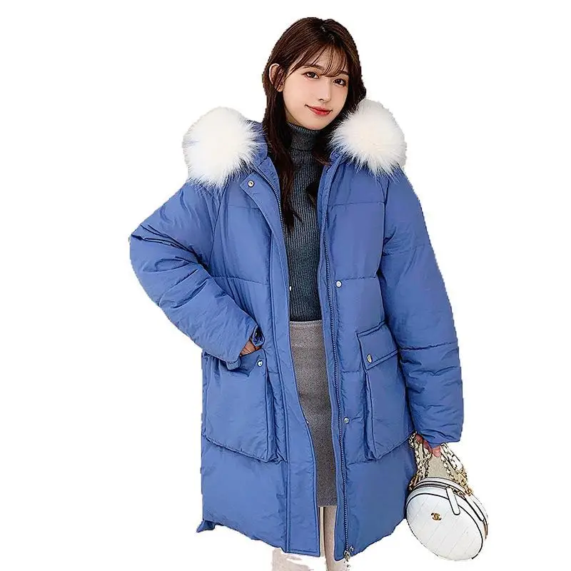 

2019 Winter New Style Korean-style Loose-Fit Versatile Large Fur Collar Hooded down Coat Mid-length Thick down Jacket Cotton-pad