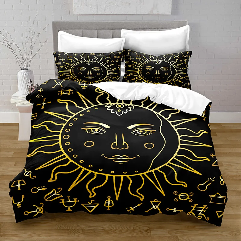 

100% Polyester Black Gold Pattern Duvet Cover Digital Printing Bedding Set with Pillowcase Comforter Bedding Sets King