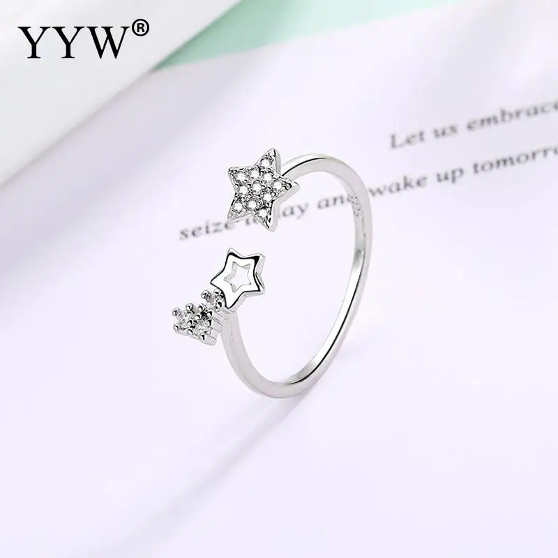 925 пробы Серебряное женское кольцо с кубическим цирконием звезда Anillos Mujer обручальное кольцо элегантное кольцо подарки американские кольца Размер 5 серебряный цвет