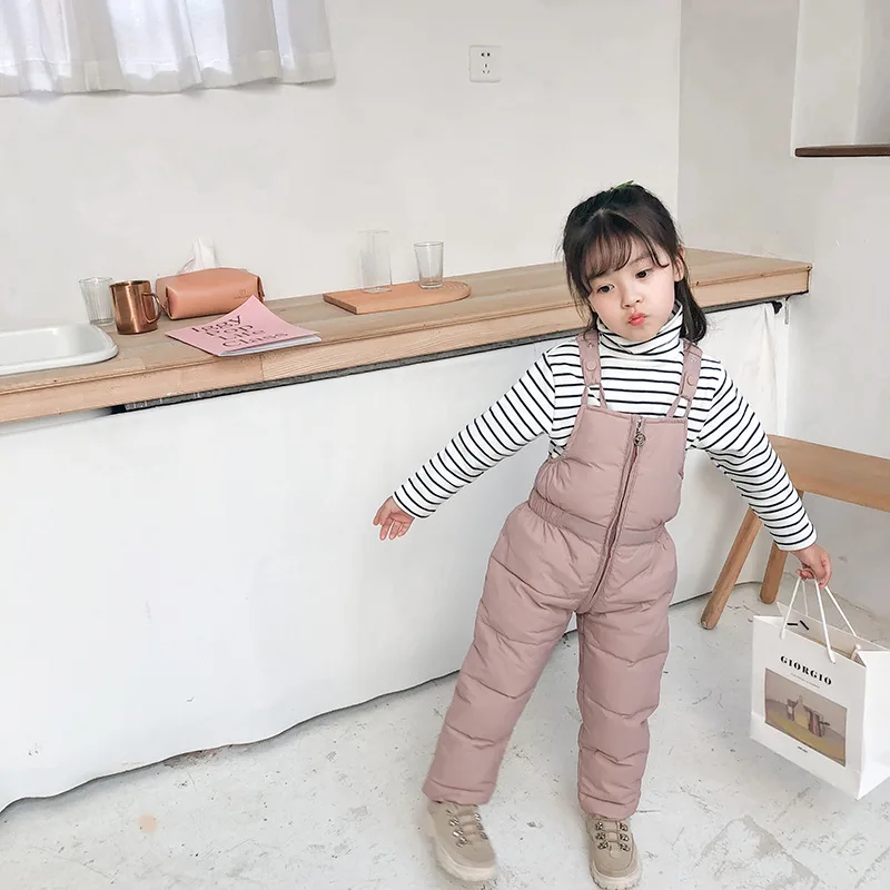 

2022 Winter Down Overalls Pants Autumn Boys Girls Thick Warm Pants Kids High Quality Trousers New Children Ski Down Jumpsuit