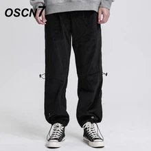 OSCN7 вельветовые уличные брюки-карго в стиле хип-хоп, мужские Брендовые брюки-карго High Street, новые модные трендовые Брюки с карманами и эластичной резинкой, Мужские штаны 894