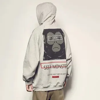 

Spring and autumn cartoon printing hooded plus velvet sweater men's Japanese tide brand hip-hop loose pullover couple jacket