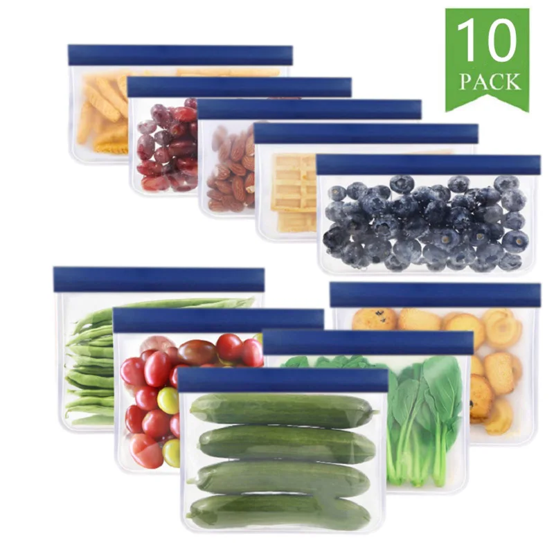 PEVA Silicone Food Storage Bag Reusable Navy Blue Freezer Bag Leakproof Zip Lock Bags Kitchen Organizer Fresh-keeping