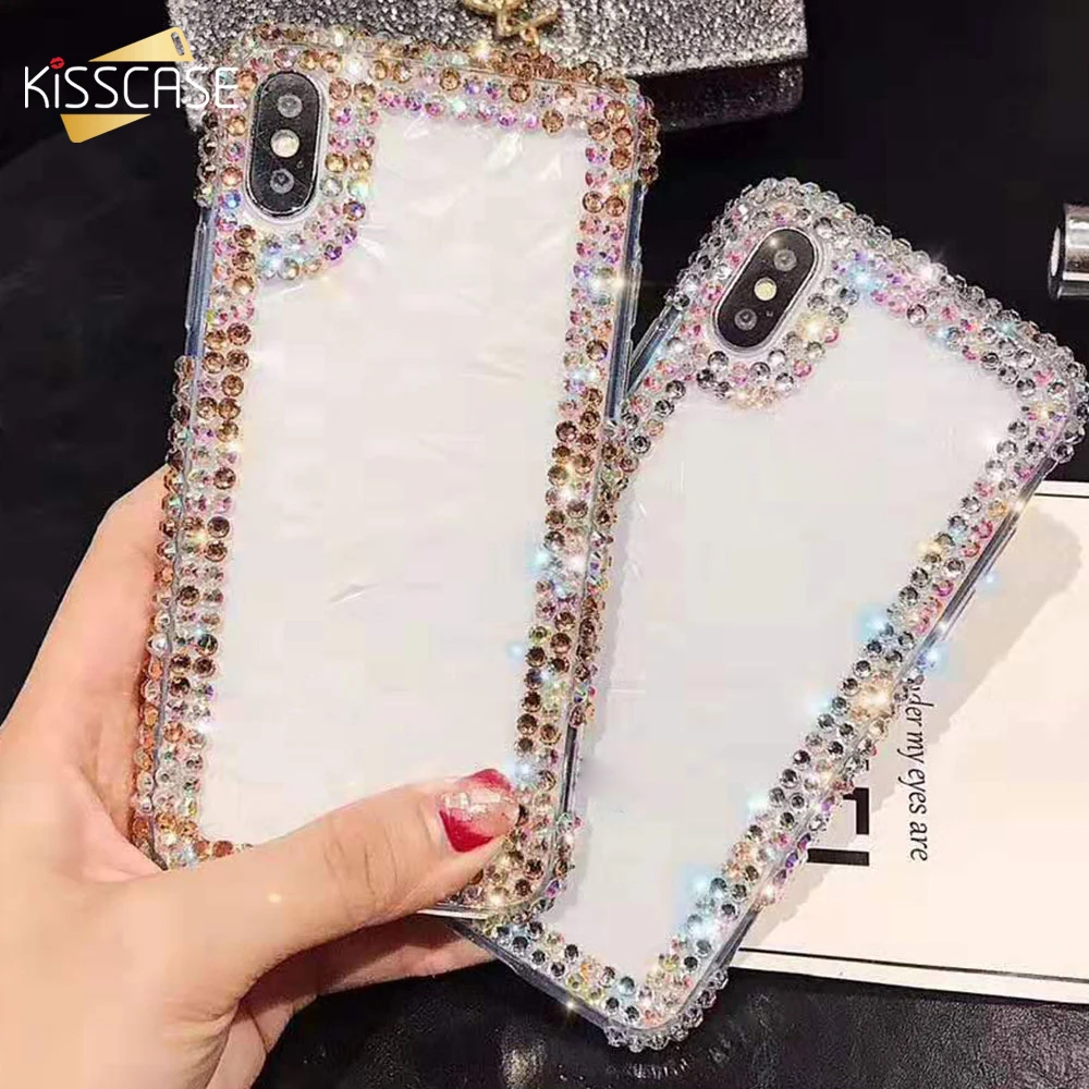 KISSCASE Bling Clear Phone Case For iPhone 7 XR XS MAX X Thin Transparent Diamond Cases 8 6 6S Plus Back Cover Capa |