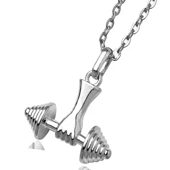 

Fitness Dumbbell Necklace Race Athlete Pendant Rhodium Plated Chain Crossfit Workout Gym Jewelry 16.5in 2017 New Arrival 10pcs