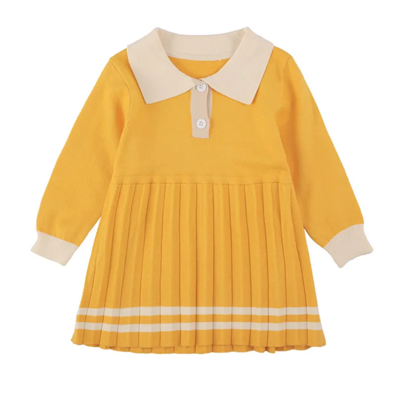 

DFXD Baby Girls Dress Spring Autumn Long Sleeve Knitted A-line Dress Fashion Pleated Princess Clothes Kids Party Dress 2-7Yrs