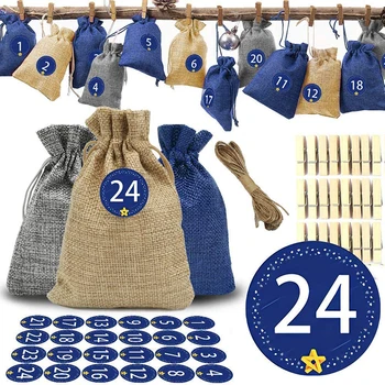 

24pcs Tricolor Linen Pocket Drawstring Gift Candy Cookie Bag Suit Christmas Party Wedding Favors And Gifts Packaging