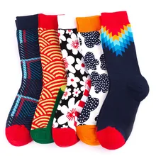 Новая мода Британский Ветер мужские и женские носки геометрические хит цвета Harajuku унисекс хлопок Счастливый Повседневная команда забавные носки хип хоп тренд