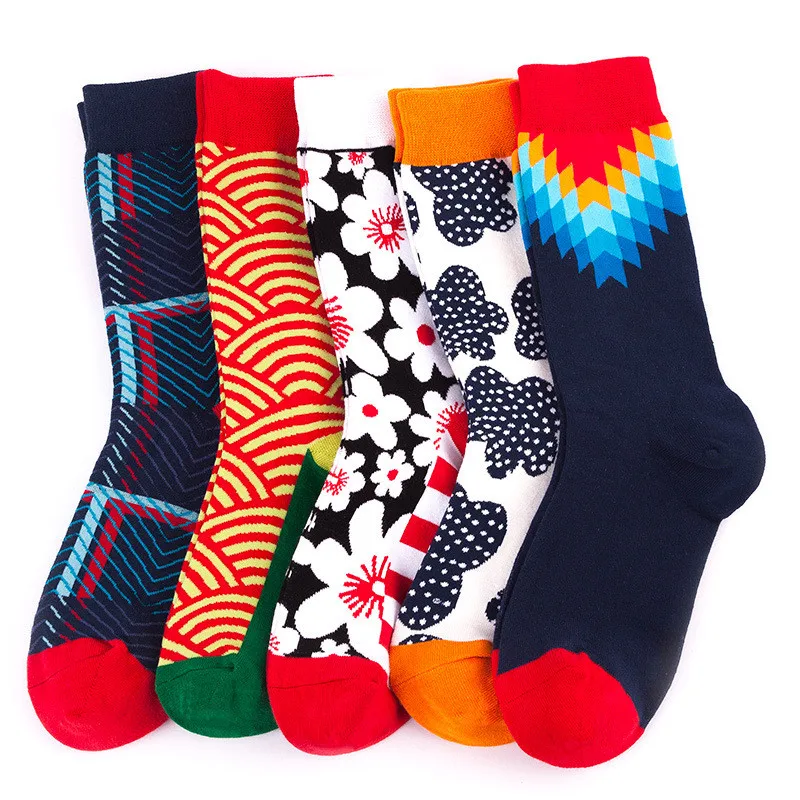 

New Fashion British Wind Men Women Socks Geometric Hit Color Harajuku Unisex Cotton Happy Casual Crew Funny Socks Hip Hop Trend