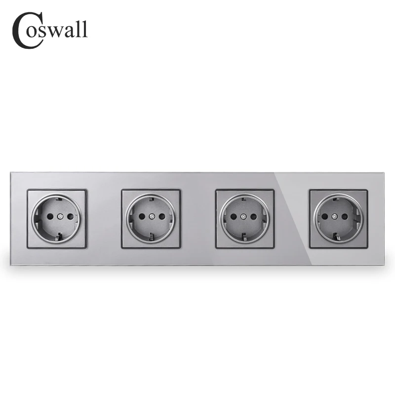 COSWALL настенное стекло панель 4 банды розетка заземленная 16А стандарт ЕС серый цвет выход с детская защита дверей