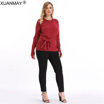 

Autumn Women Oversized size Knit Top Loose Casual Pullover Solid color 5XL Black Sweater Elegant Large size Women's sweater