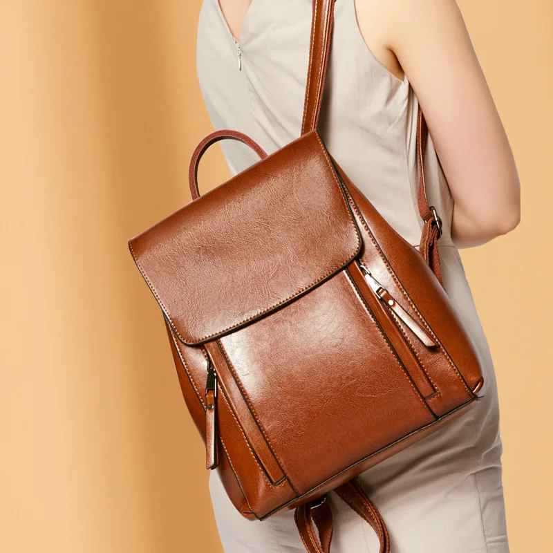 

2019 new fashion leather backpack oil wax leather handbags