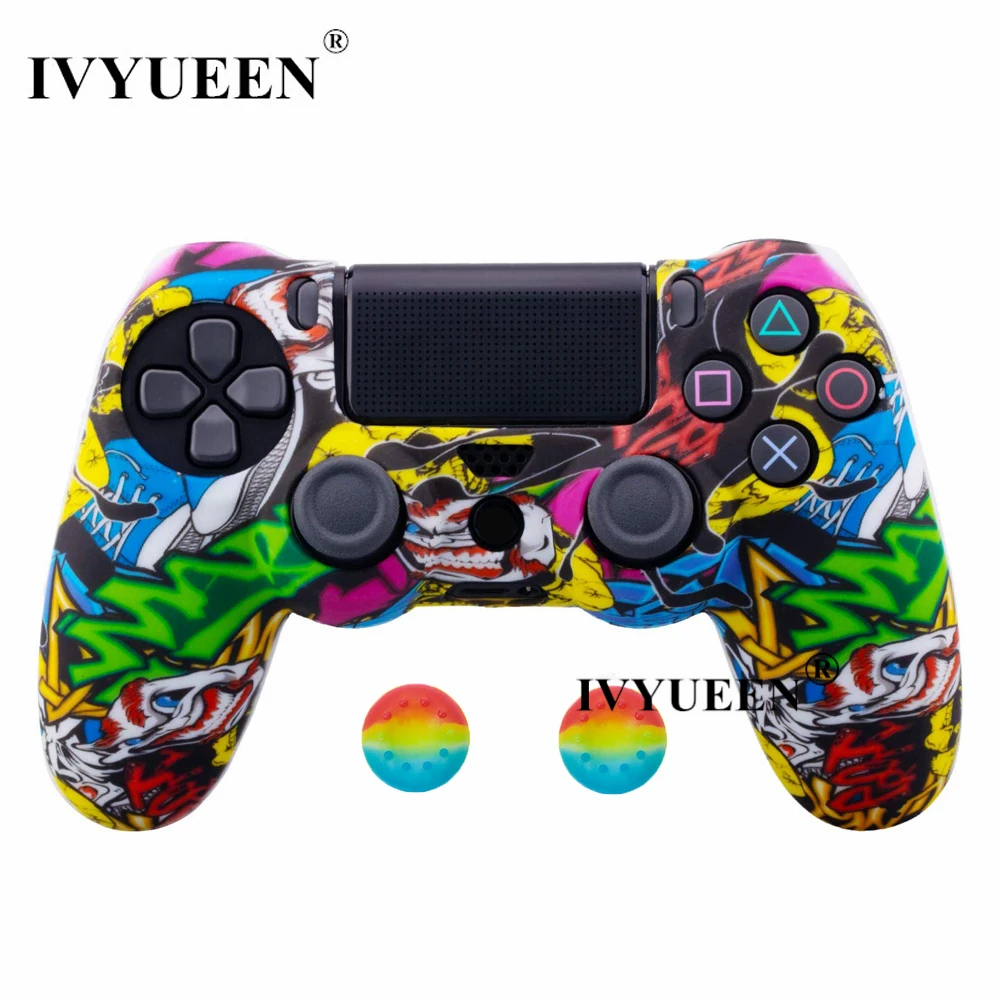 Graffiti D IVYUEEN для sony Dualshock 4 PS4 DS4 Slim Pro контроллер силиконовый камуфляжный чехол защитная кожа+ ручка для большого пальца колпачки для Play Station 4 - Цвет: Graffiti D