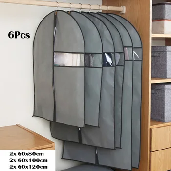 

6 PCS/set Thick Non-Woven Fabric Clothes Dust Cover Hanging-type Coat Suit Protect Storage Bag Dustproof Clothes Organizer