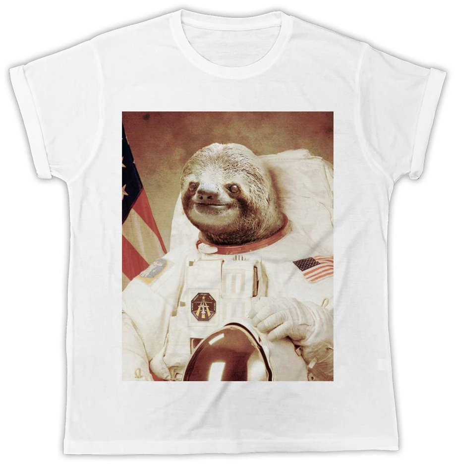 Astronaut Sloth Funny Spaceman Cool Retro Summer Short Sleeve Mens T Shirt Customize Tee | Мужская одежда