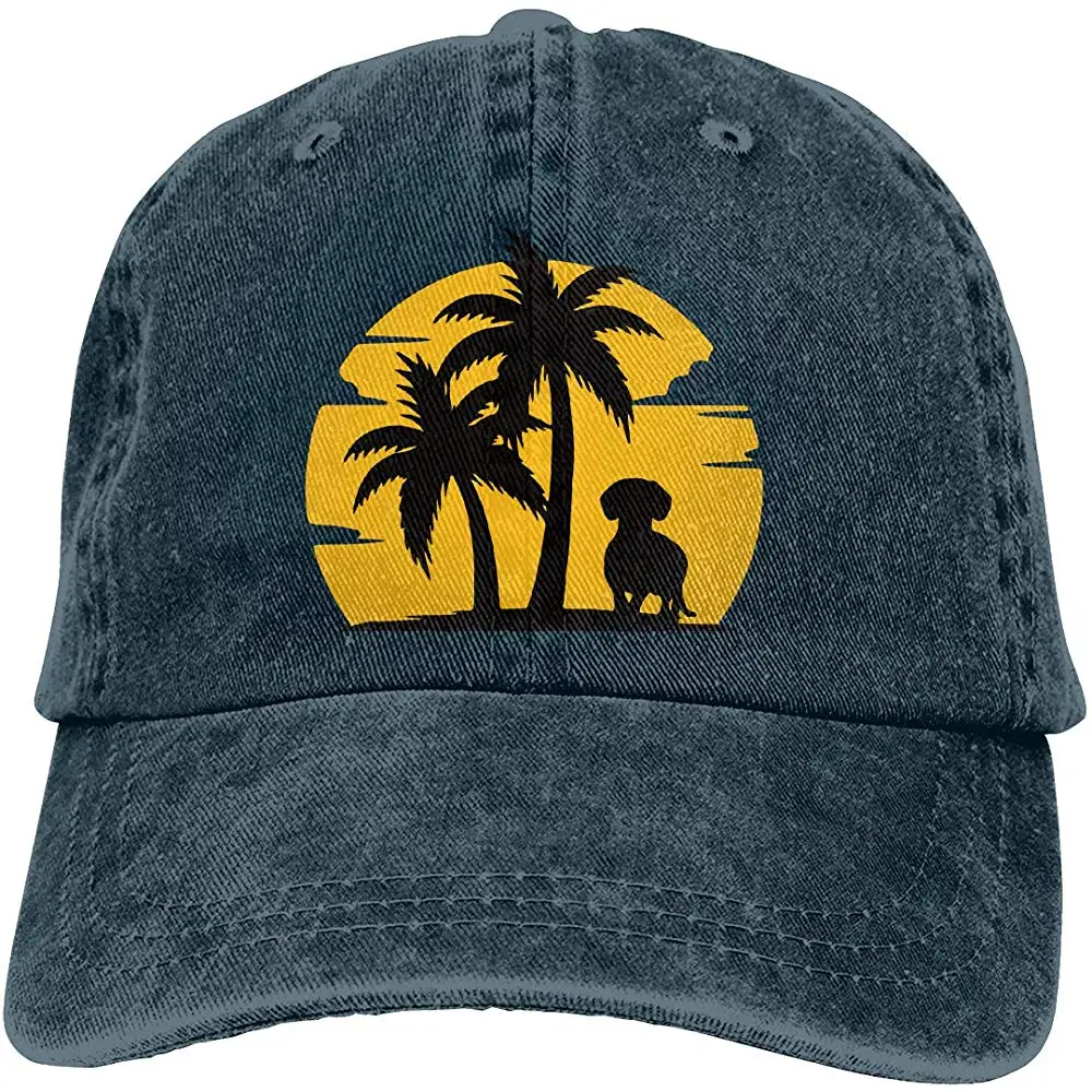 Men Women Dachshund Sunset Palm Tree Baseball Cap Denim Dad Hat Trucker's |