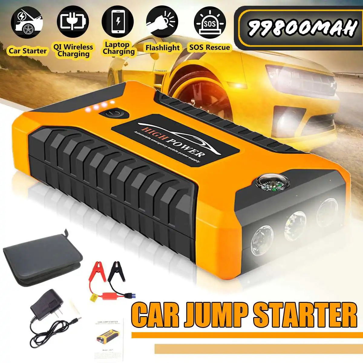 Автомобильный стартер power Bank 300A портативный автомобильный аккумулятор бустер зарядное устройство 12 В пусковое устройство бензиновый дизельный автомобильный стартер светодиодный фонарь