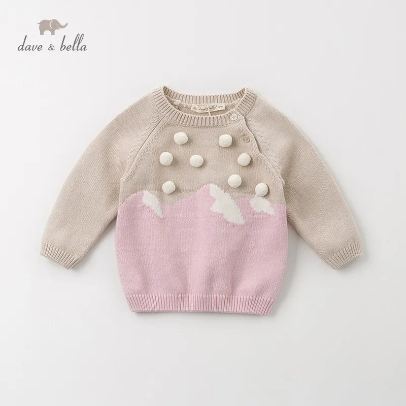DB11774 dave bella winter cute baby girls ball knitted padded sweater kids fashion pullover toddler boutique tops