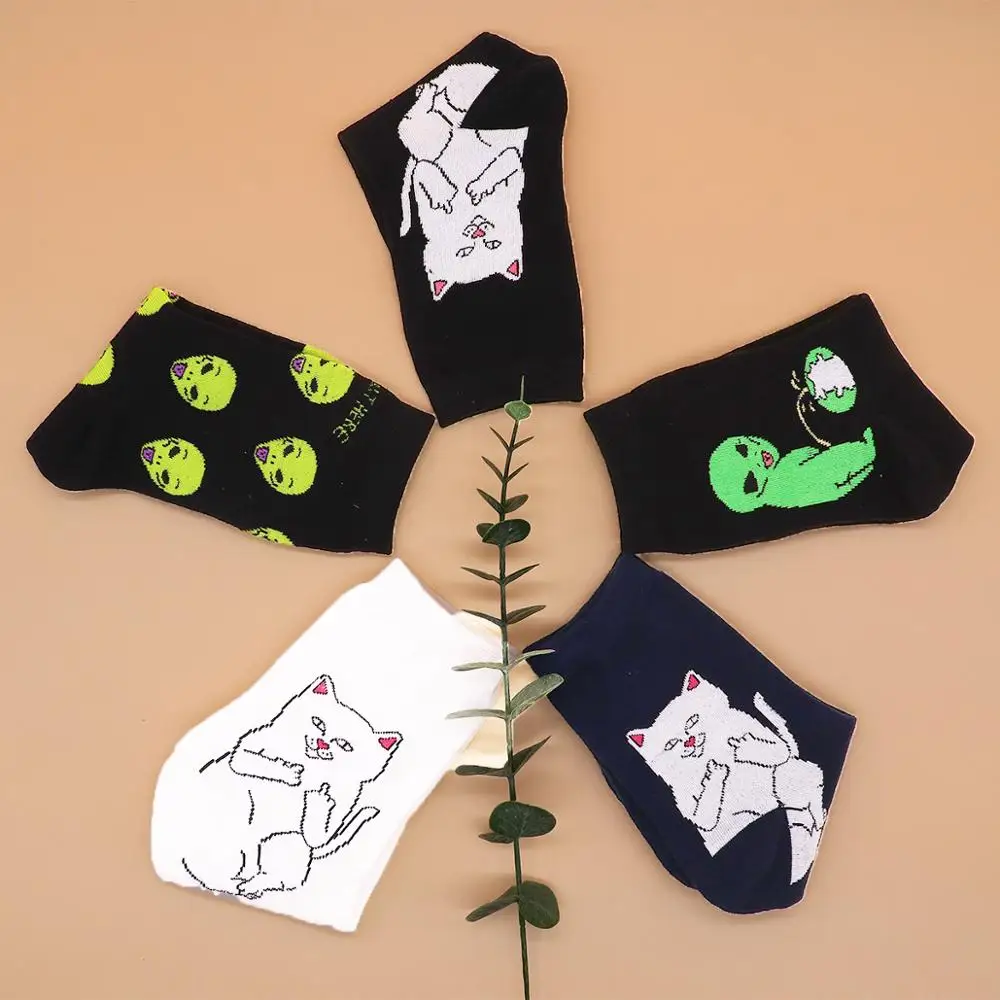 Модные удобные теплые хлопковые носки унисекс с рисунком кота из мультфильма; сезон осень-зима; вечерние носки на Хеллоуин