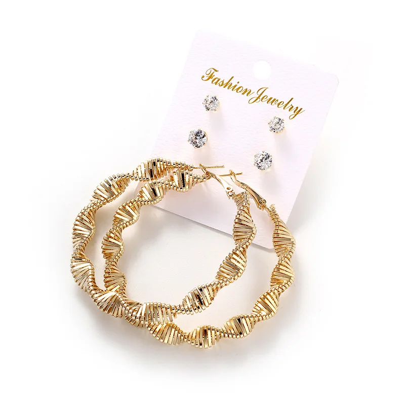 

3Pairs/Set Hoop Earrings for Women Exaggerates Oversize Spiral Circle Earrings Big Earrings Party Jewelry Gift Drop Shipping