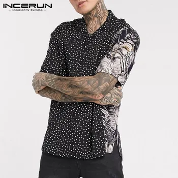 

INCERUN 2020 Men Casual Shirt Polka Dot Patchwork Lapel Short Sleeve Button Camisa Summer Fashion Hawaiian Shirts Streetwear 7