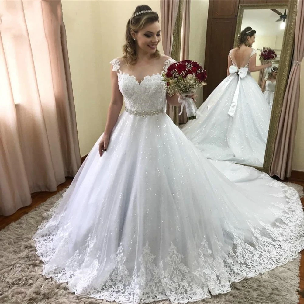 Vestidos de novia винтажное свадебное платье Белоснежки с рукавами-крылышками и кружевной аппликацией
