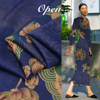 

100cm*135cm Chinese dragon printed silk fabric quality silk double georgette charmeuse