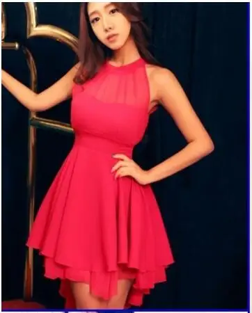 Vestido de festa, короткое платье для вечеринки с бретелькой через шею, г., Сетчатое Повседневное платье для девочек с неровным подолом, платья подружки невесты - Цвет: same as picture