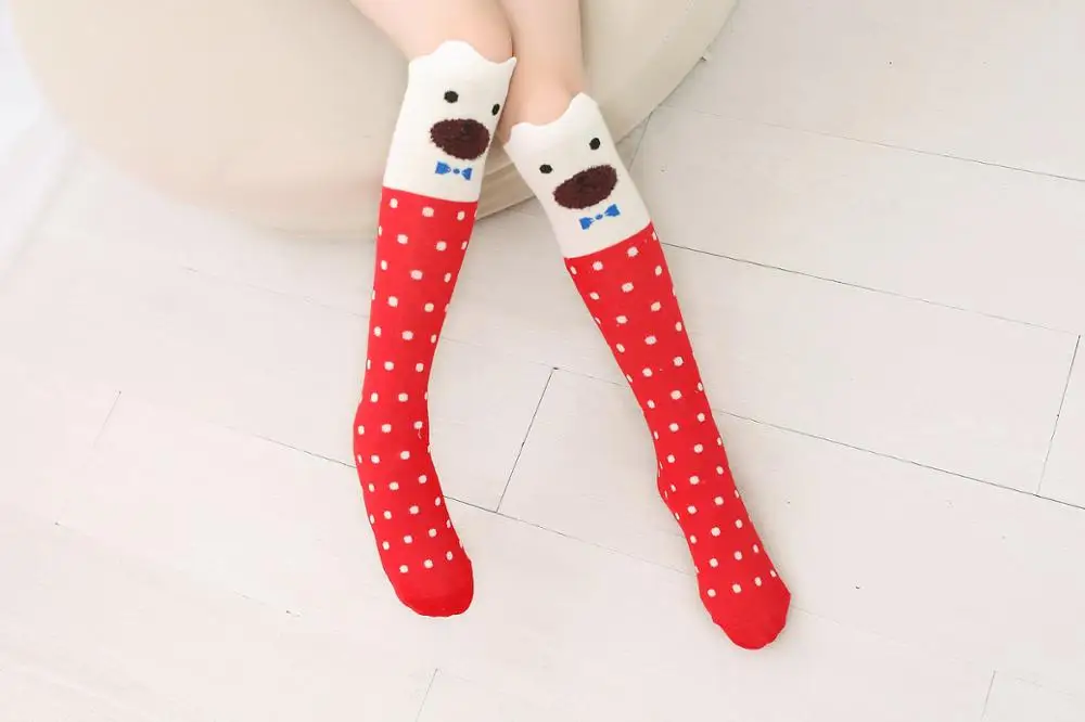 Red and white bear5 Милые детские хлопковые носки с героями мультфильмов хлопковые носки для маленьких девочек с изображением медведя теплые гольфы для мальчиков и девочек - Цвет: Red and white bear5