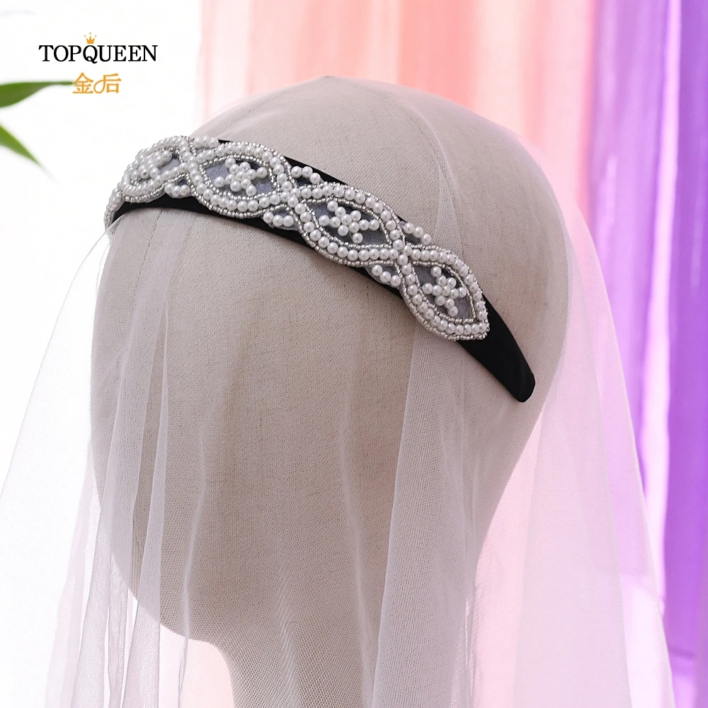 TOPQUEEN S353-FG, свадебные стразы, аксессуары для волос, свадебная тиара, головная повязка с жемчугом, повязка для волос в стиле барокко, свадебный обруч на голову
