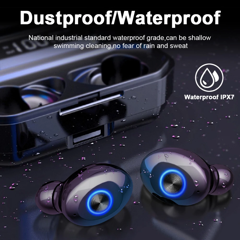wireless led power display bluetooth 5.0 headphones HIFI touch contro earphones gaming headsets 1200mAh Charging case waterproof