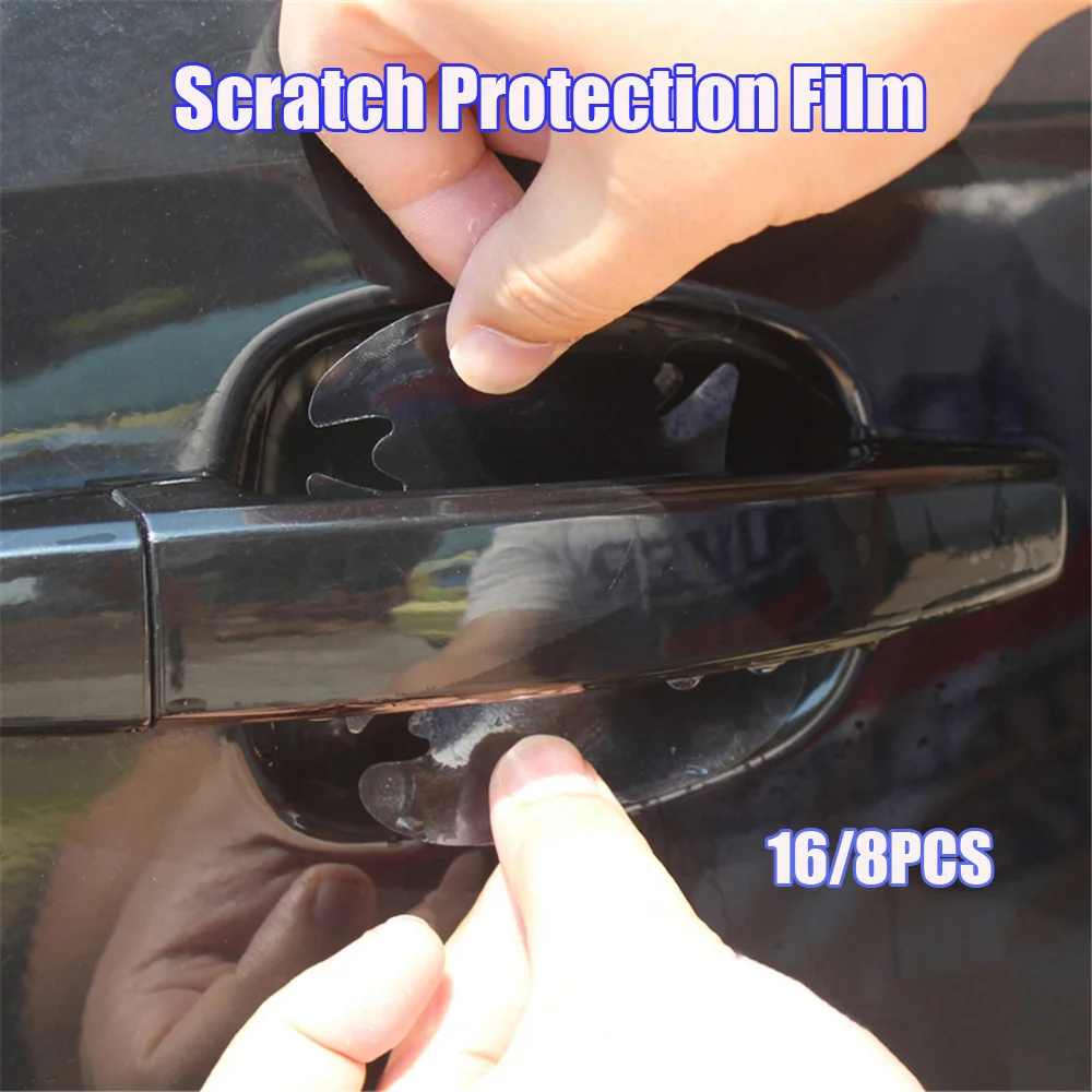 16 Pieces Car Door Handle Scratch Protector Car Door Handle Sticker Cover  Scratches Protective Films Car Door Handle Cup Protector Films (Black) 