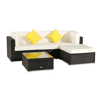 

5 Pieces Patio PE Wicker Rattan Corner Sofa Set r garden sofa Rattan Sofa Outdoor Sofa