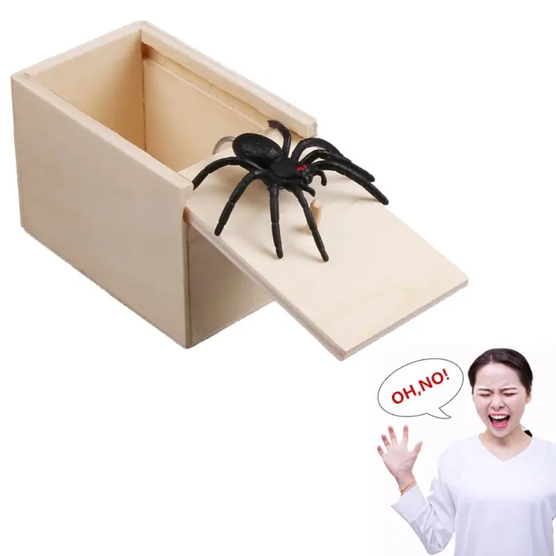 Новинка Веселая страшная коробка паук шалость деревянный Scarybox шутка кляп игрушка нет слова случайный цвет