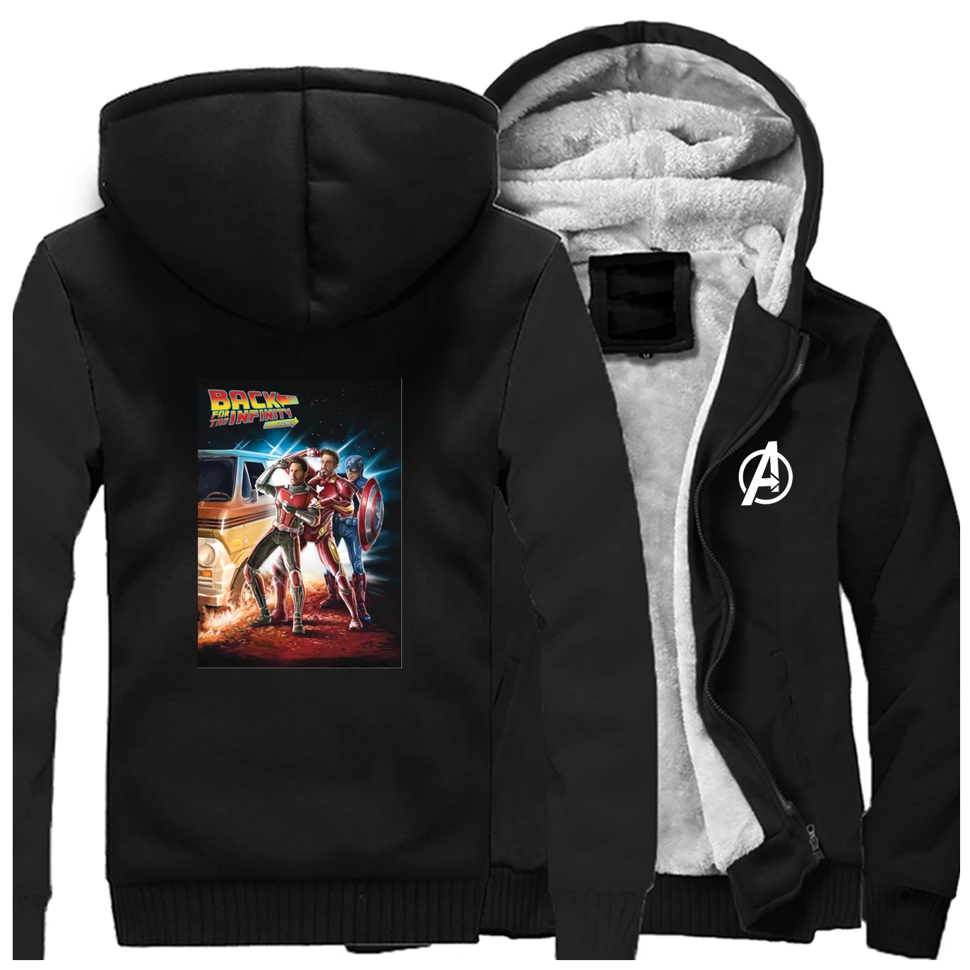 Black Marvel Мстители зимние толстые толстовки Толстовка Назад в будущее флисовый спортивный костюм Повседневная Верхняя одежда Железный человек модная уличная одежда - Цвет: Black