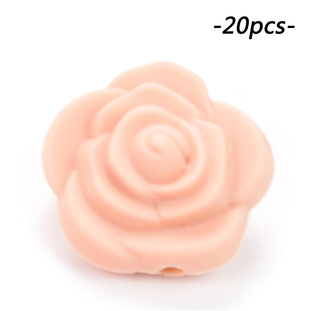 Peach LOFCA 20 шт Силиконовые Бусины розы Детские трофеи пищевого качества Прорезыватели для зубов аксессуары для соски цепи BPA бесплатно - Цвет: Peach