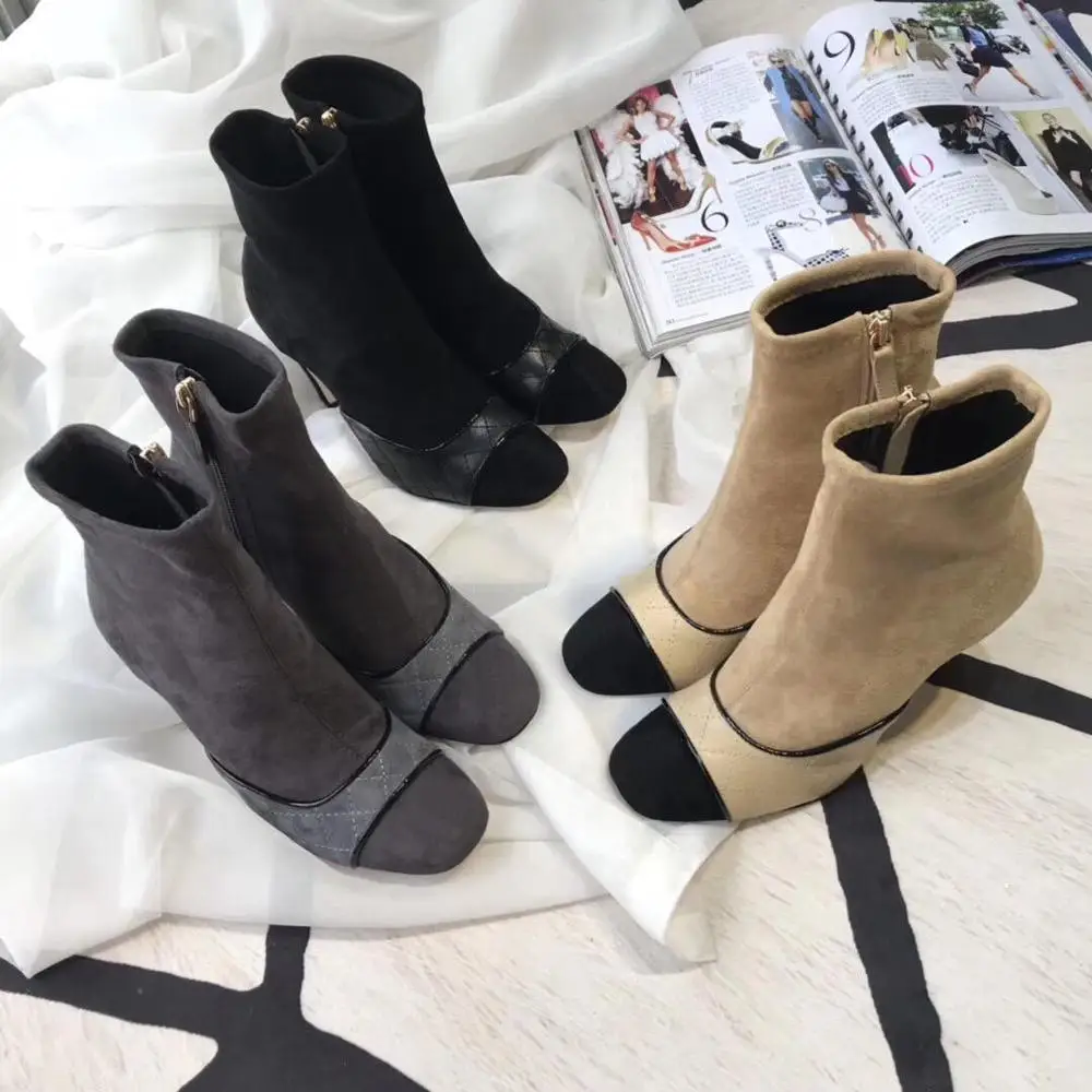 

BELLECOM Fall 2019 New Suede Fine-heeled Shoes for Ladies Leather Sexy Bare Boots