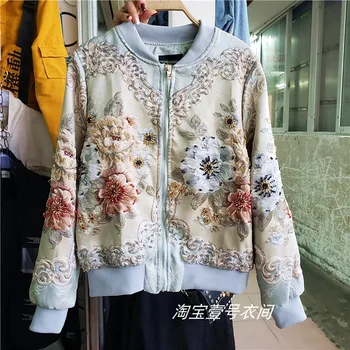 

Spring Jacket Women New Retro Palace Jacquard Heavy Embroidered Beaded Baseball Jacket Female Bomber Jacket Women Outwears 2020