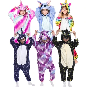 Пижама кигуруми с единорогом для детей, Пижама для мальчиков и девочек с тигром, Детские забавные зимние комбинезоны с животными, Фланелевая пижама с единорогом для девочек - изображение