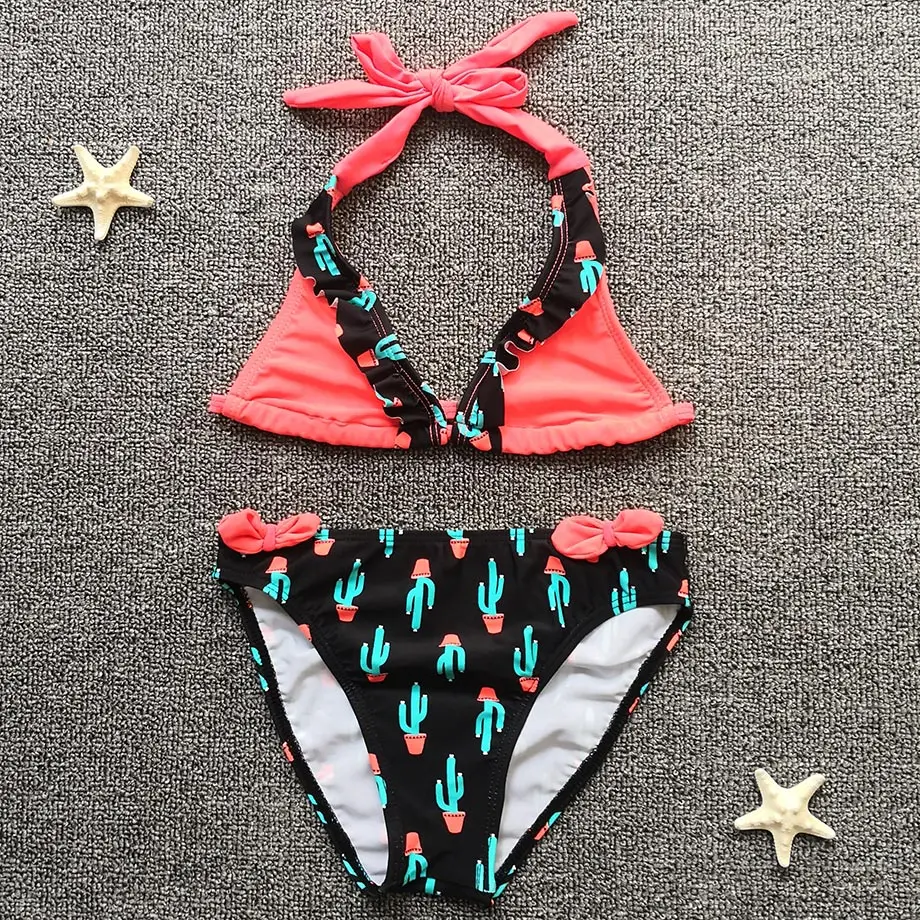 

1-8 Years Baby Girl Swimsuit Kids Infant Girl Bikini Set Plant Print Two Piece Children's Swimwear Toddler Girls Bathing Suit