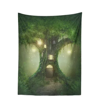 

Psychedelic Plants Welcome Door Mat Mushroom Lamp Tree House Non-Slip Bathroom Stair Mat Living Room Kitchen Decorative Blanket