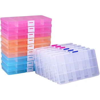 

15 Pack Plastic Jewelry Box - 15-Grid Jewelry Organizer Storage Box with Movable Divider Adjustable Compartment Grid